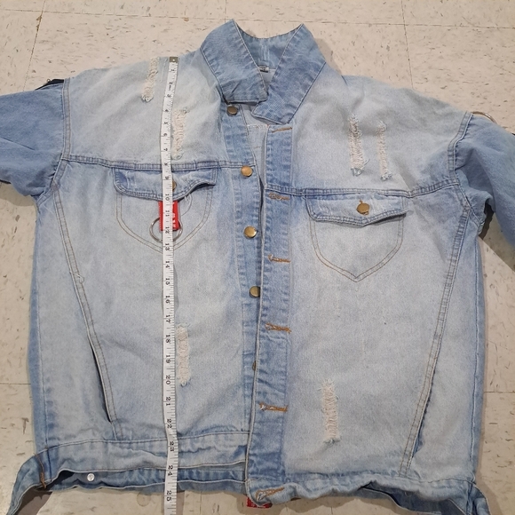 Se7en| Boyfriend Jeans Jacket Oversized Destroyed Zipper Color Gradient Cracks - Picture 12 of 13